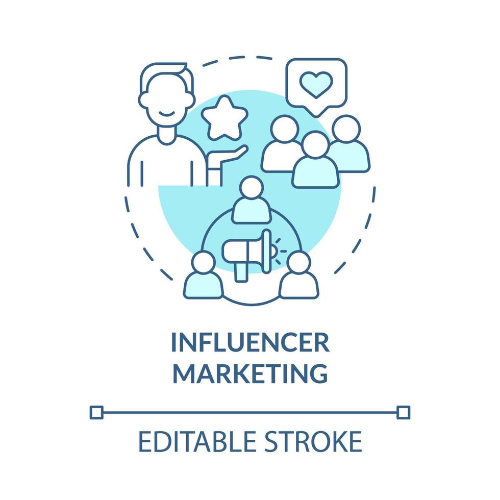 influencer marketing för startkonceptikon. bloggare reklam tillhandahåller för företag. småföretag abstrakt idé tunn linje illustration. vektor isolerade kontur färgritning. redigerbar linje