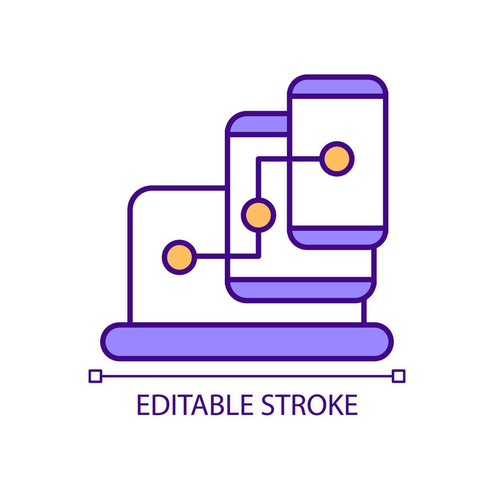 synkroniserade personliga enheter rgb färgikon. säker internetdatatjänst. modern nätverksanslutningsteknik. isolerade vektor illustration. enkel fylld linjeteckning. redigerbar linje
