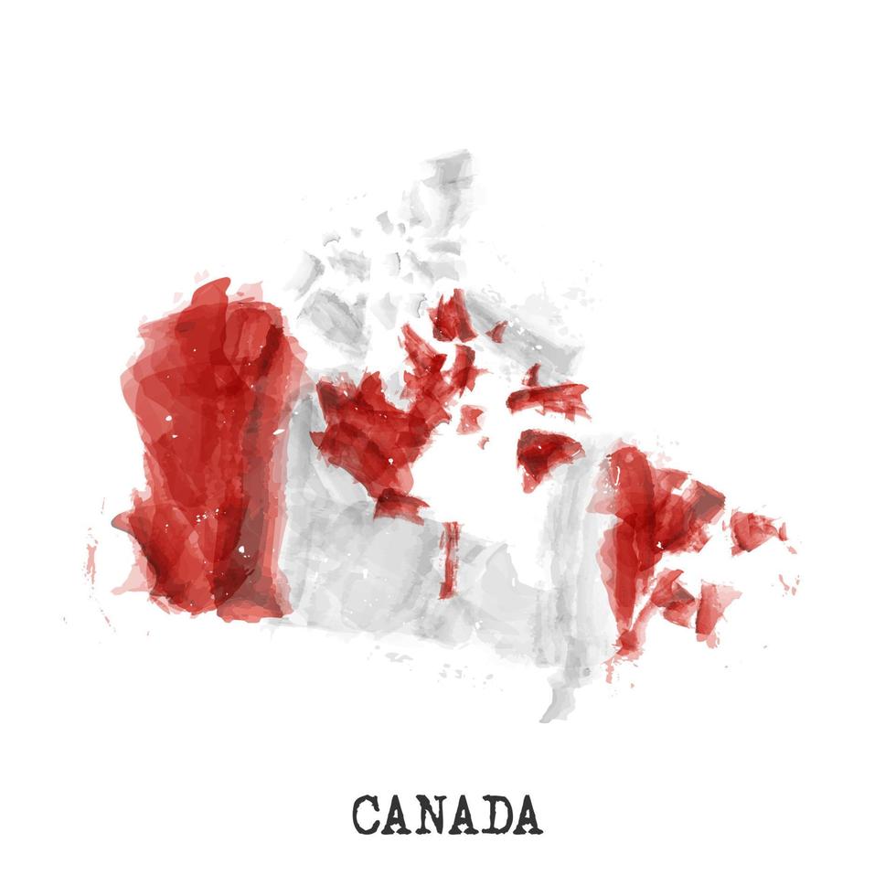kanada karta och flagga akvarell målning design. realistisk teckning land form. vit isolerad bakgrund. vektor .