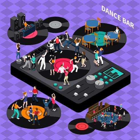 Dance Club Bar Isometric Composition Poster vektor