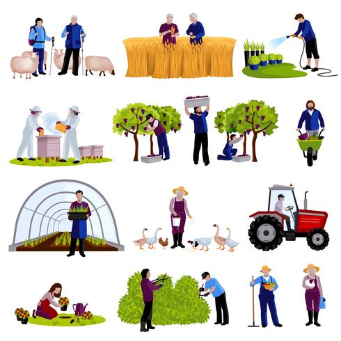 Farmers Gardeners Flat Icons Collection vektor