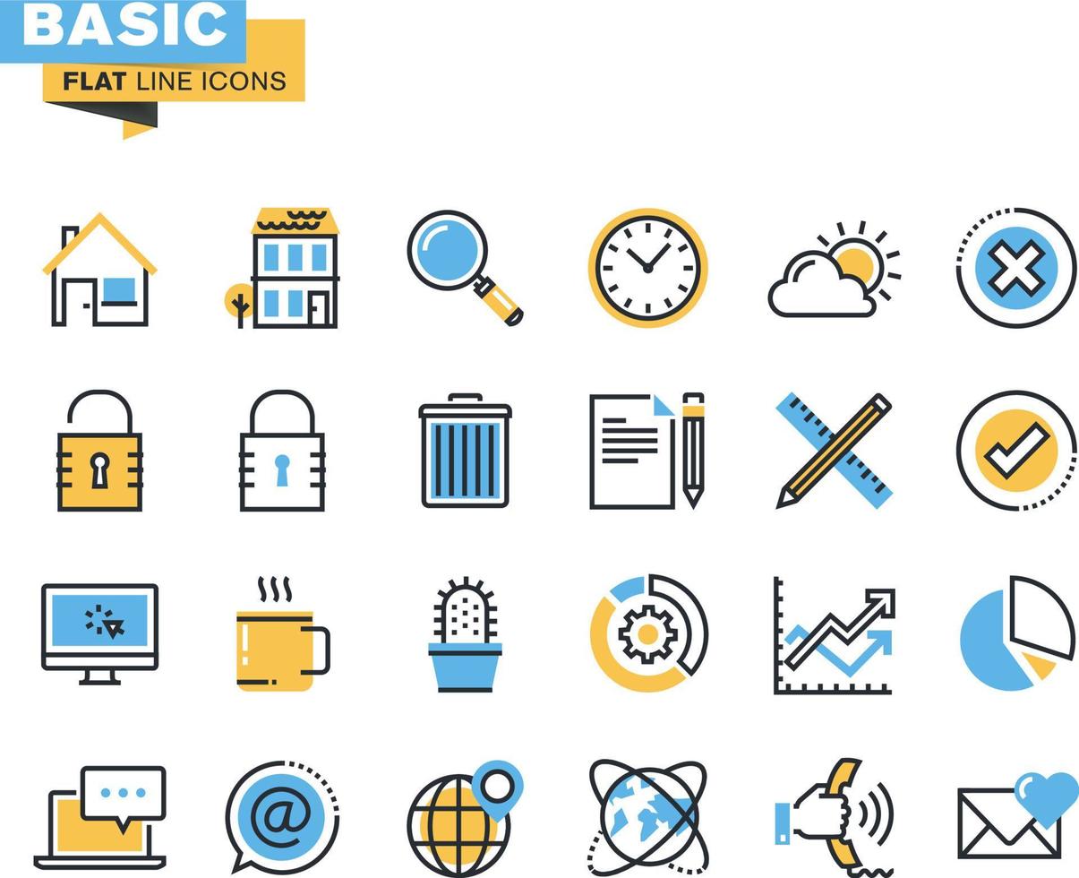 platt linje grundläggande ikoner för webbplatser och mobila webbplatser och appar. vektor