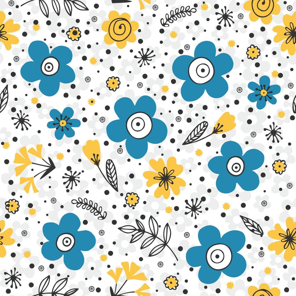 sömlös vintage mönster gula och blå blommor och blad. trendtryck för textilier. vektor