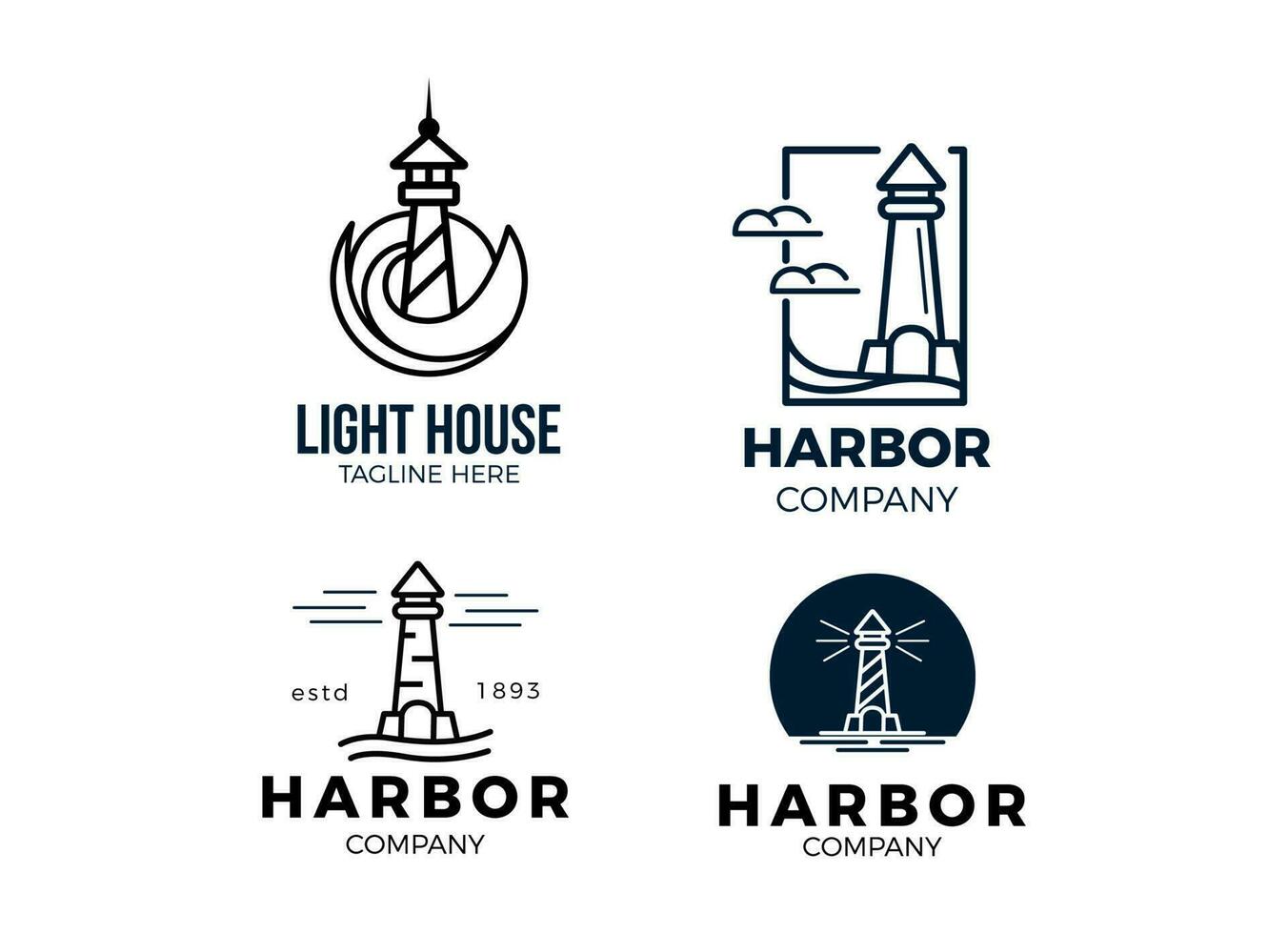 Inspiration für das Leuchtturm-Logo. Designvorlage für das Hafenlogo. vektor