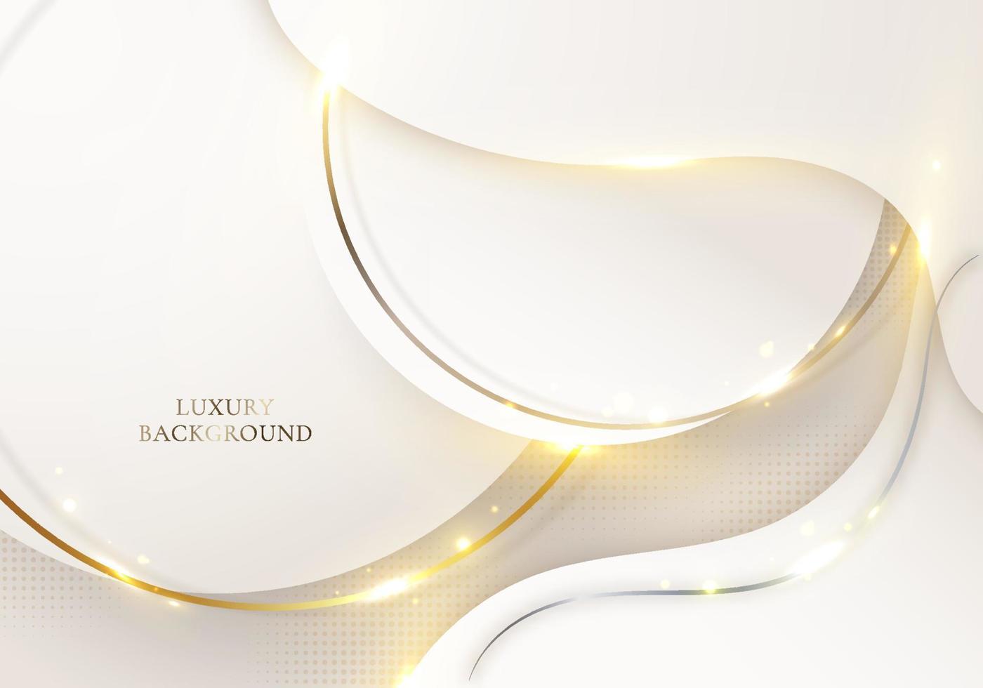 abstrakter eleganter weißer Kreis, Wellenform mit abgerundeten goldenen Linien und Lichtfunken auf sauberem Hintergrund vektor