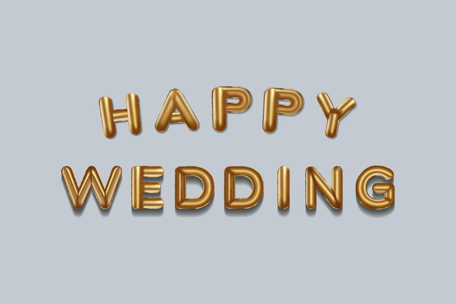 lyckligt bröllop skrivet med gyllene folieballonger. lyckligt bröllop bokstäver guldballonger, lyckligt bröllop typografi bakgrund. vektor design