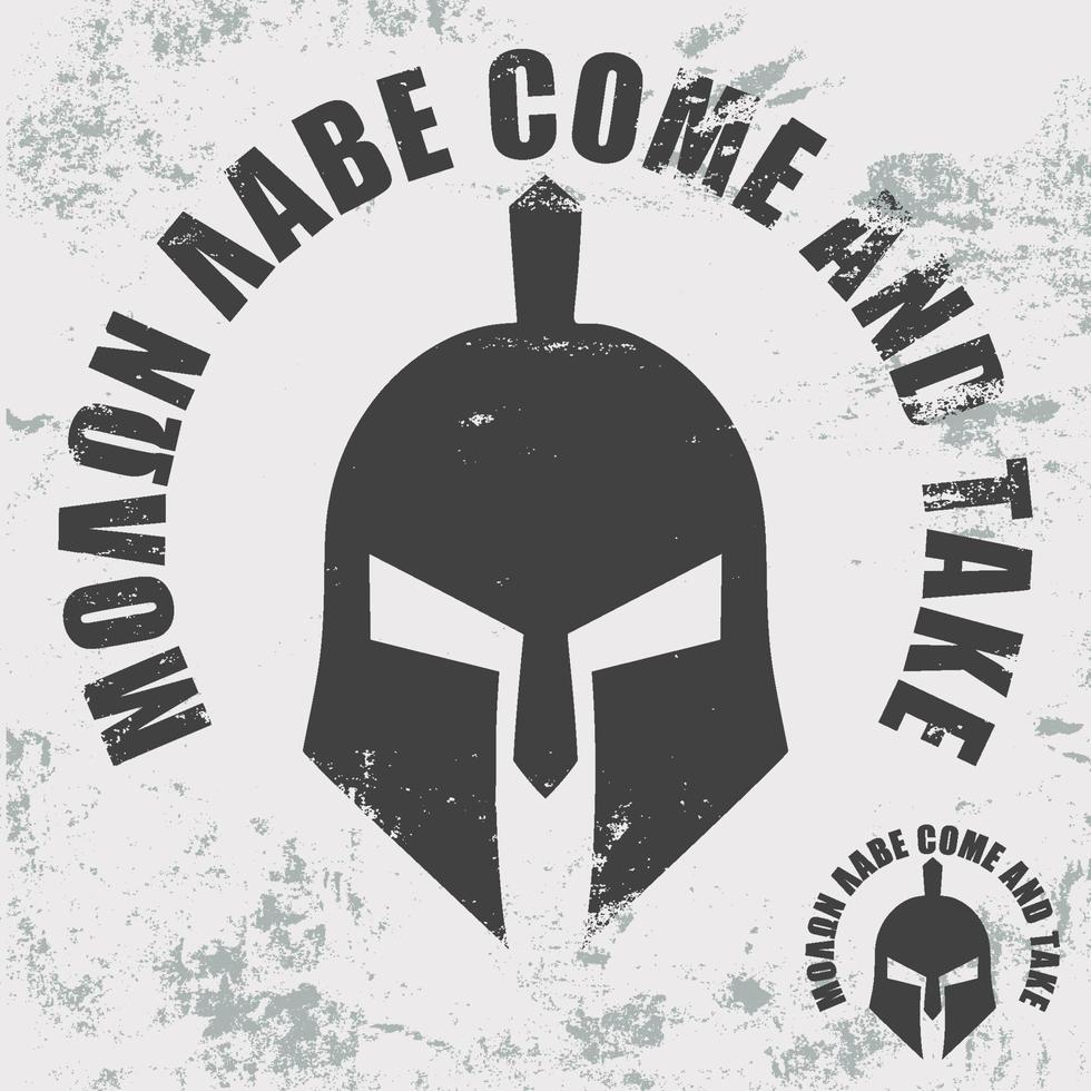 molon labe - kom och ta slogan och spartansk krigarmask är designad för t-shirtstämplar, t-shirts, applikationer, märken, etiketter, kläder eller andra tryckprodukter. vektor illustration.