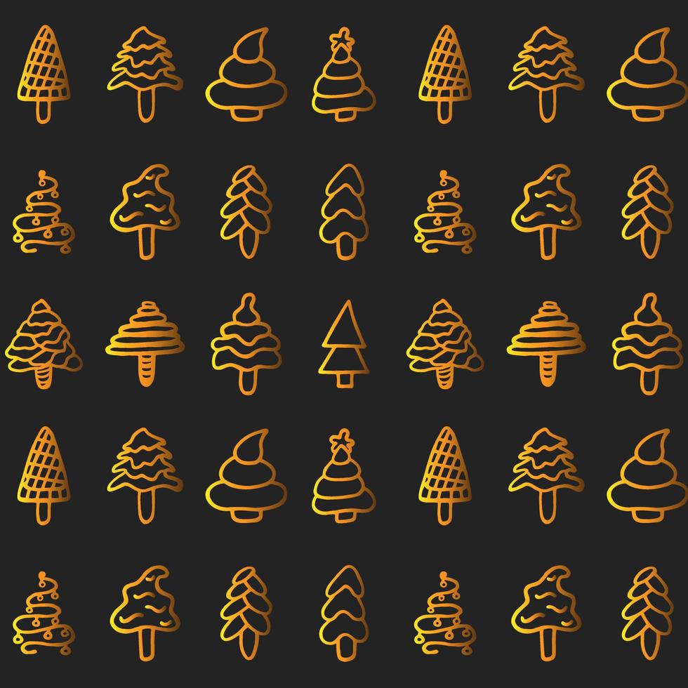 julgran guld textur ikonuppsättning sömlös lyx mönster vektor ritning bakgrund