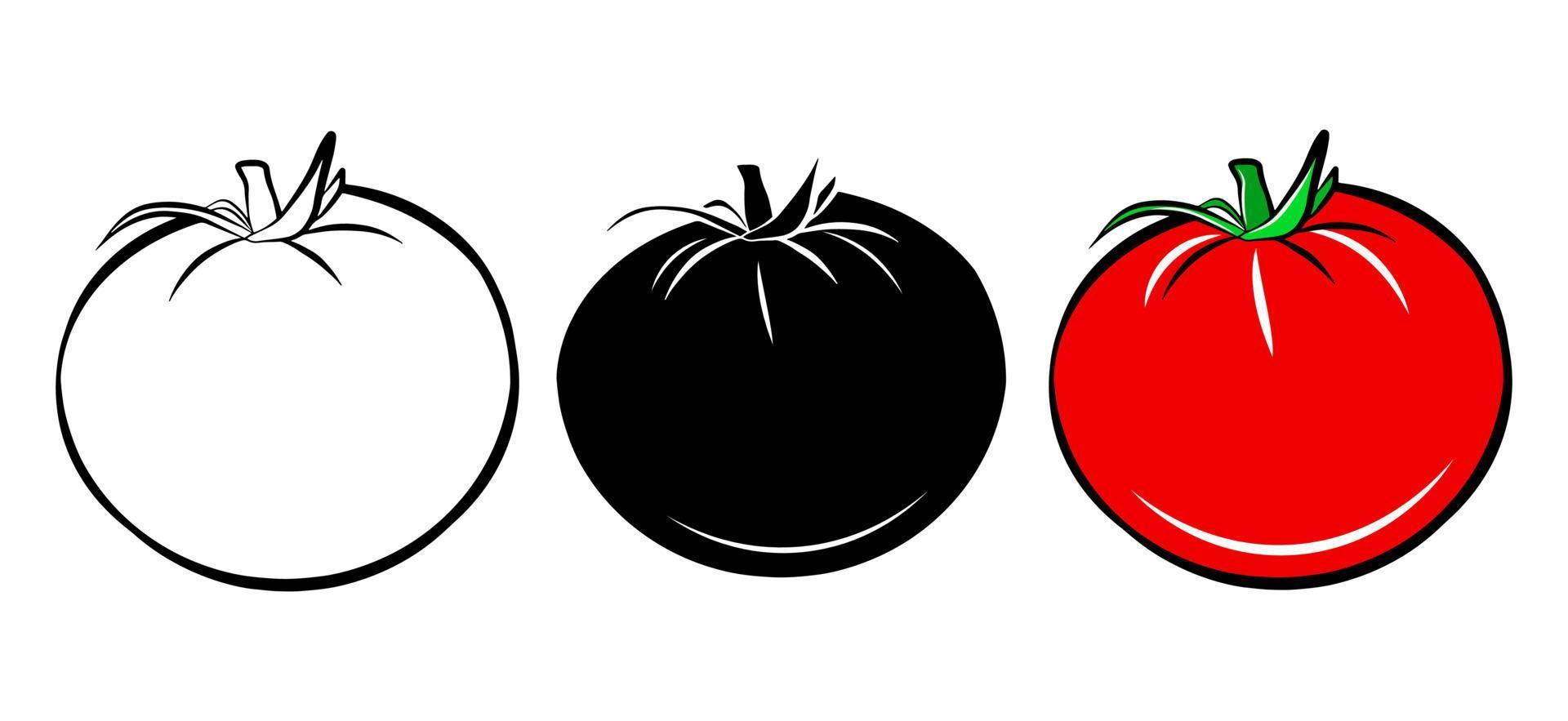 rote Tomaten isolierten Vektor-Symbol. Gemüse frische Lebensmittel Cartoon-Umriss-Skizze-Set. Paket-Logo-Design-Element. Bauernhof natürliche gesunde Lebensmittel. vegane Bio-Pflanze. einfache Emblem-Vorlage. grafisches Symbol. vektor