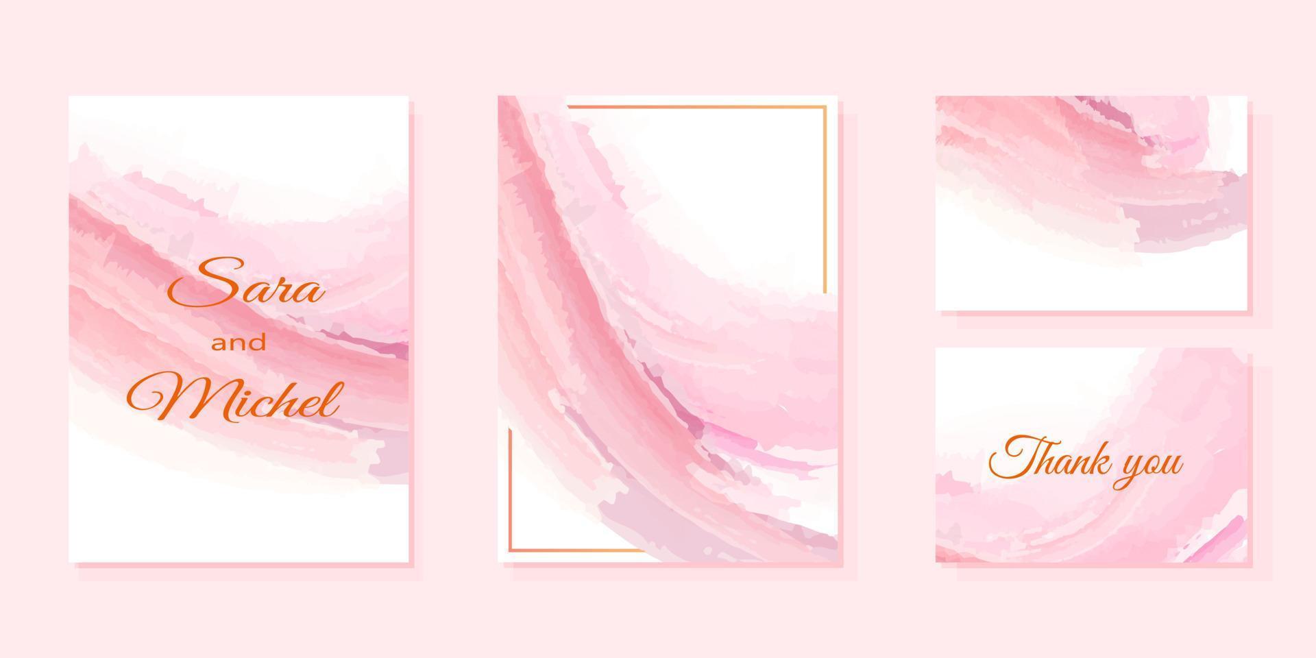 uppsättning abstrakt akvarellmålning bakgrund borste textur rosa och vit visitkort bröllopsinbjudan mall reklamblad banner affisch vektorillustration vektor