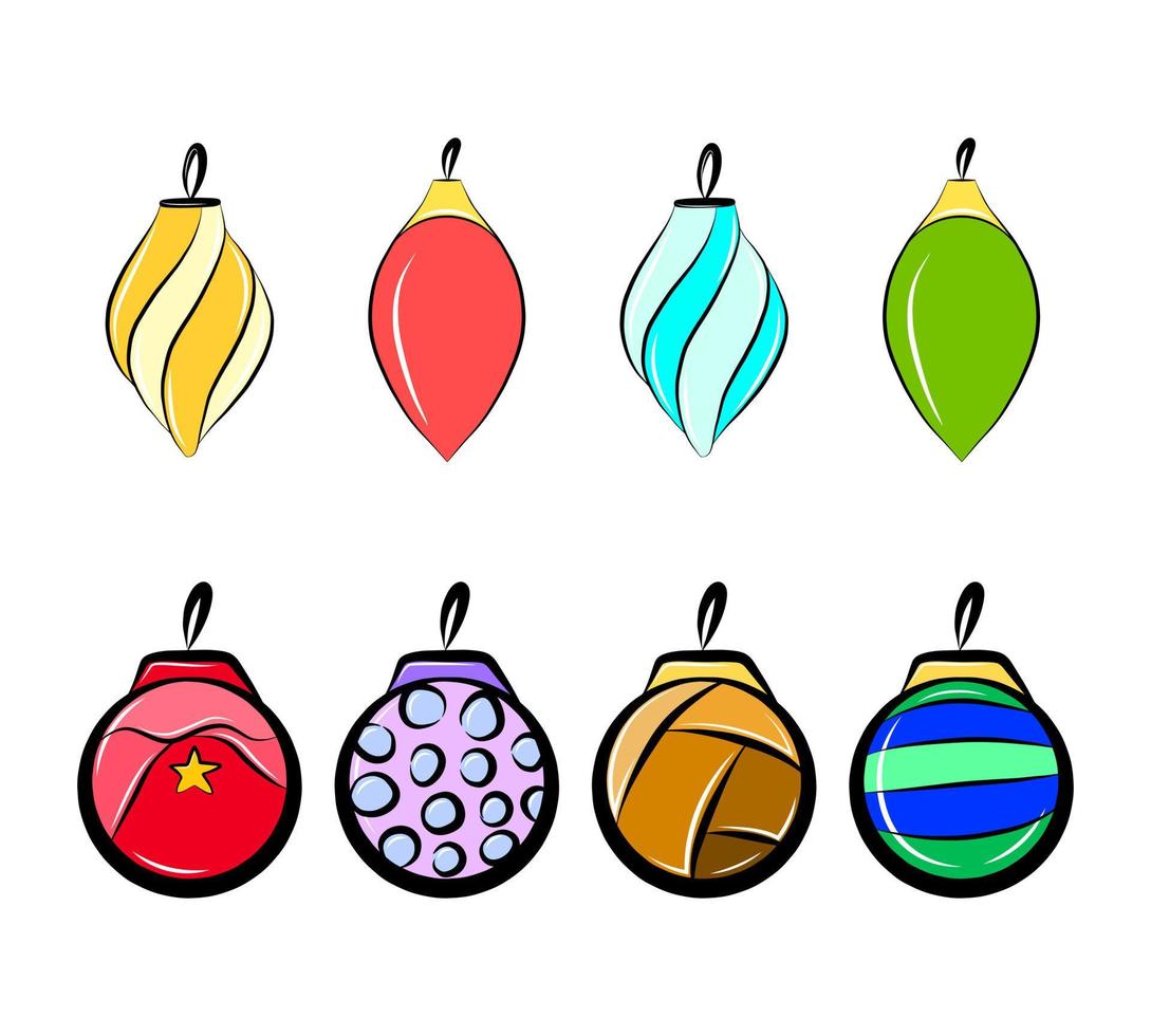 weihnachten spielzeug sammlung vektor isoliert symbol skizze bunt set baumschmuck grafische elemente cartoon ball neujahrsfeier