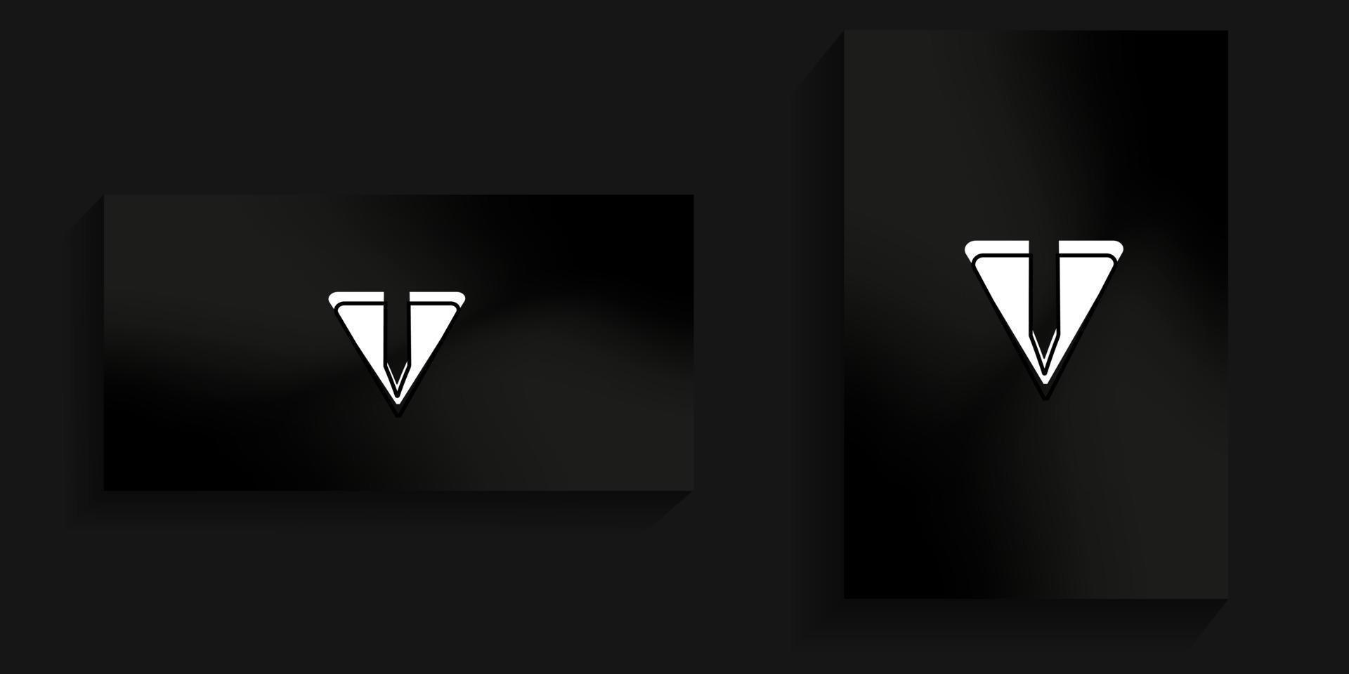 v-formad logotyp med vit färg och svart liten kontur vektor