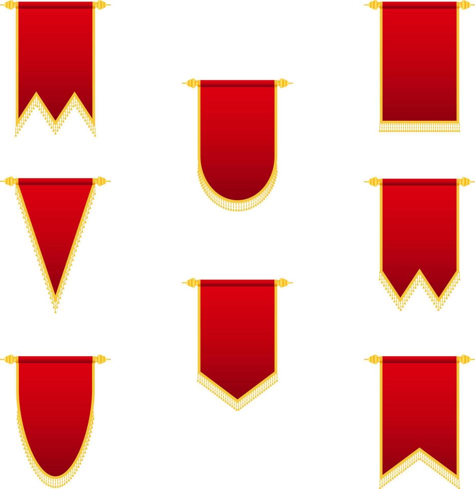 kunglig medeltidsflagga, hängande flagga gjord av rött tyg med tofs vektor