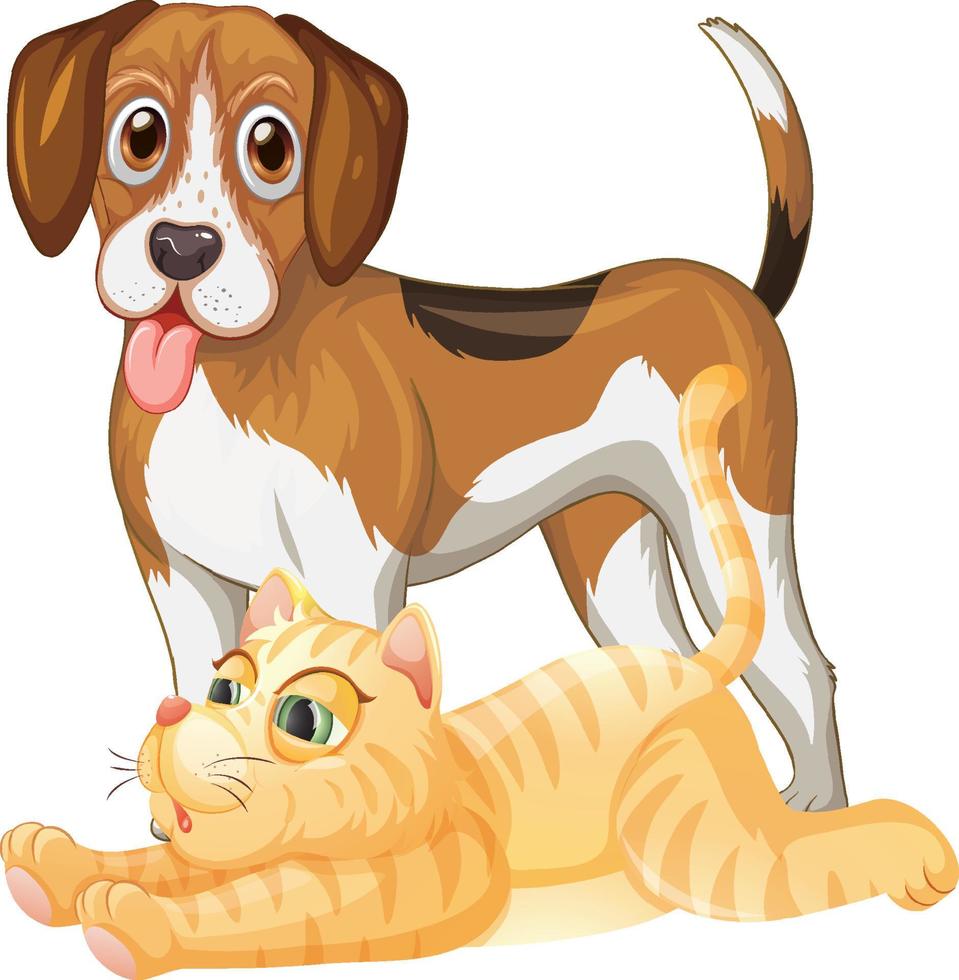 Beagle- und Katzen-Cartoon auf weißem Hintergrund vektor