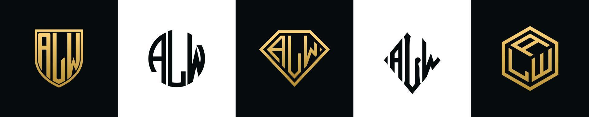 initiala bokstäver alw logo design bunt vektor