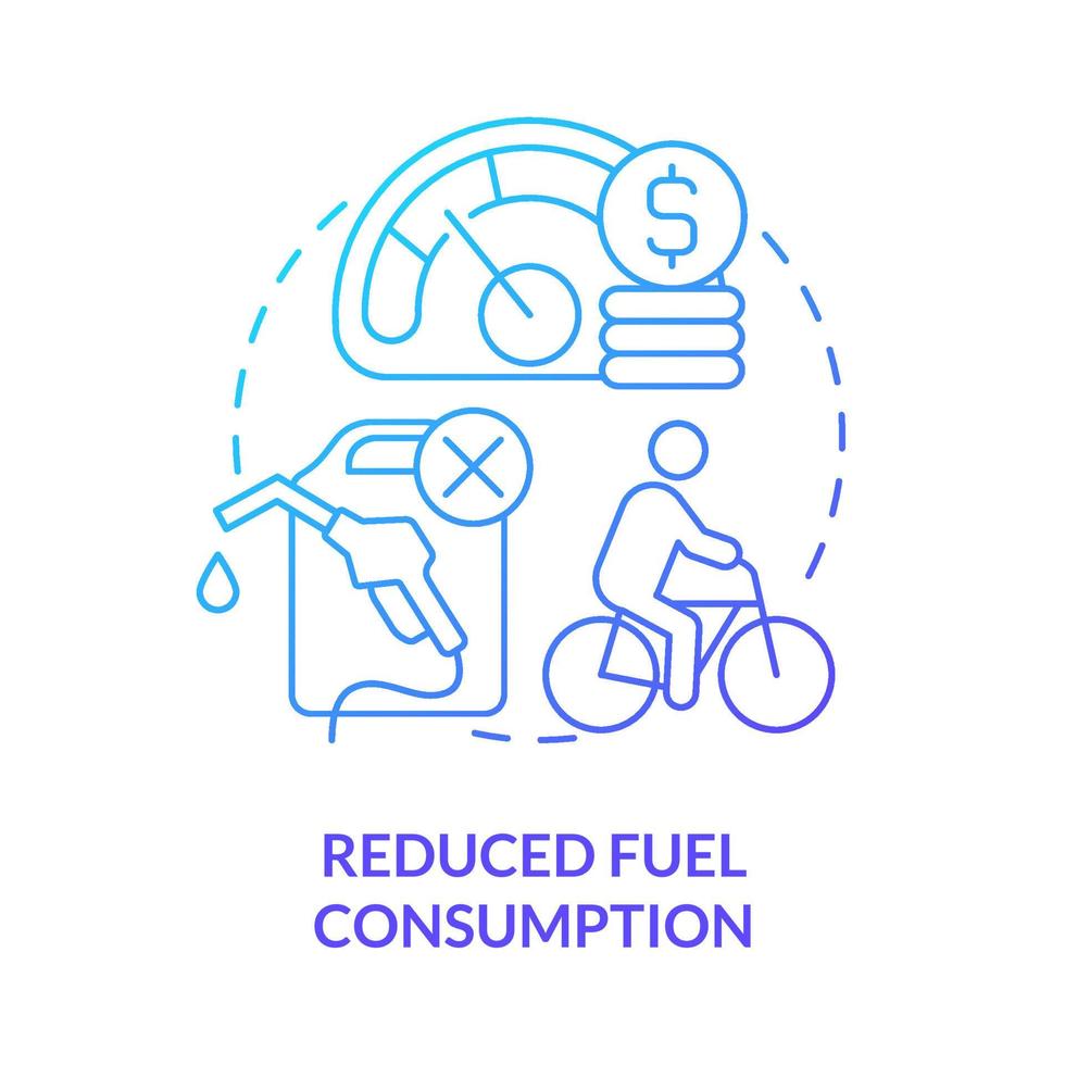 minskad bränsleförbrukning blå lutning koncept ikon. cykeldelning fördel abstrakt idé tunn linje illustration. spara pengar på bensin. miljövänliga transporter. vektor isolerade kontur färgritning