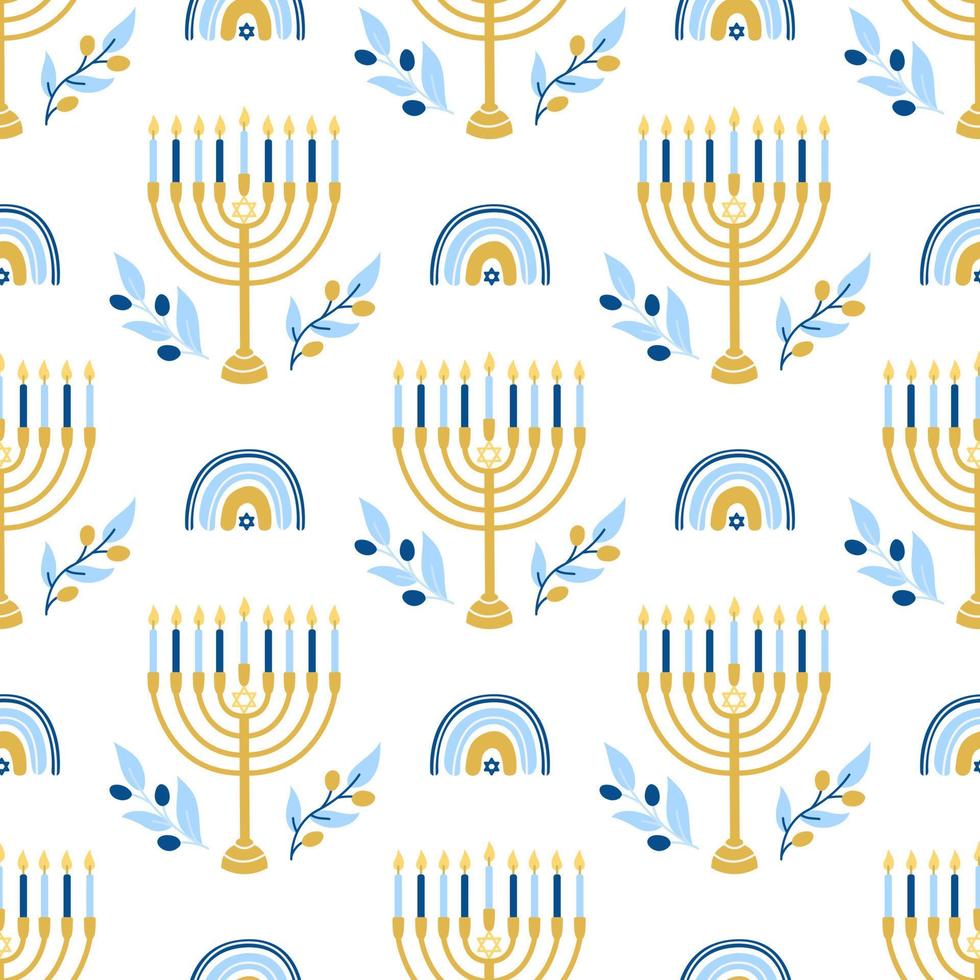 Hanukkah vektor seamless mönster. olika föremål för judiska festivalen av ljus i platt stil