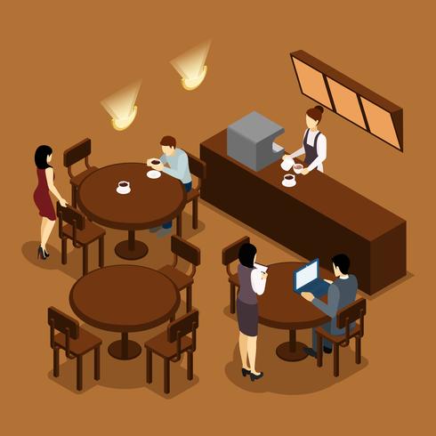 Servitris Barista People Isometric Brown Poster vektor