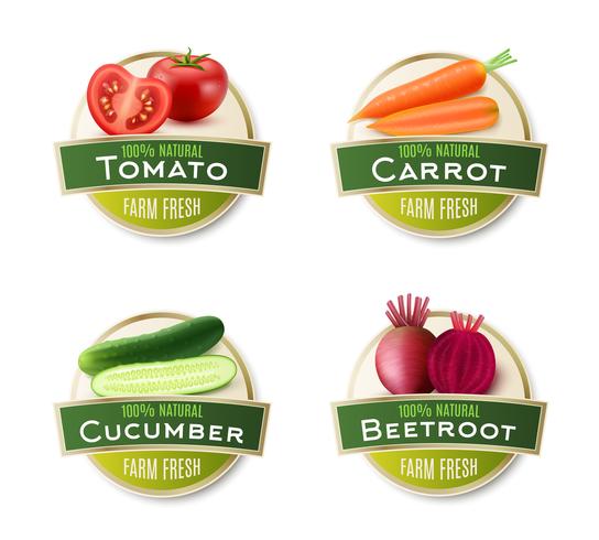 Farm Fresh Vegetables Round Labels Collection vektor