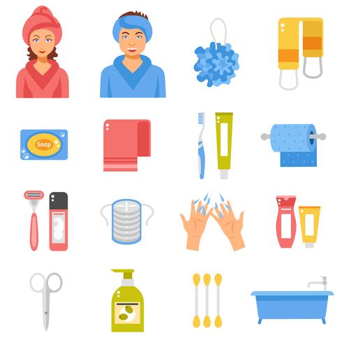 Hygien Tillbehör Flat Icons Set vektor