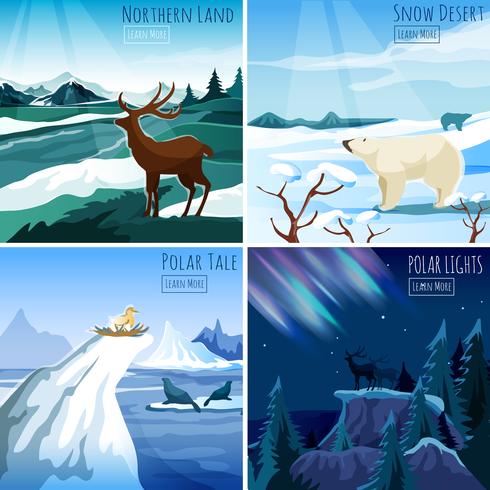 Northern Landscape 4 Flat Icons Square vektor