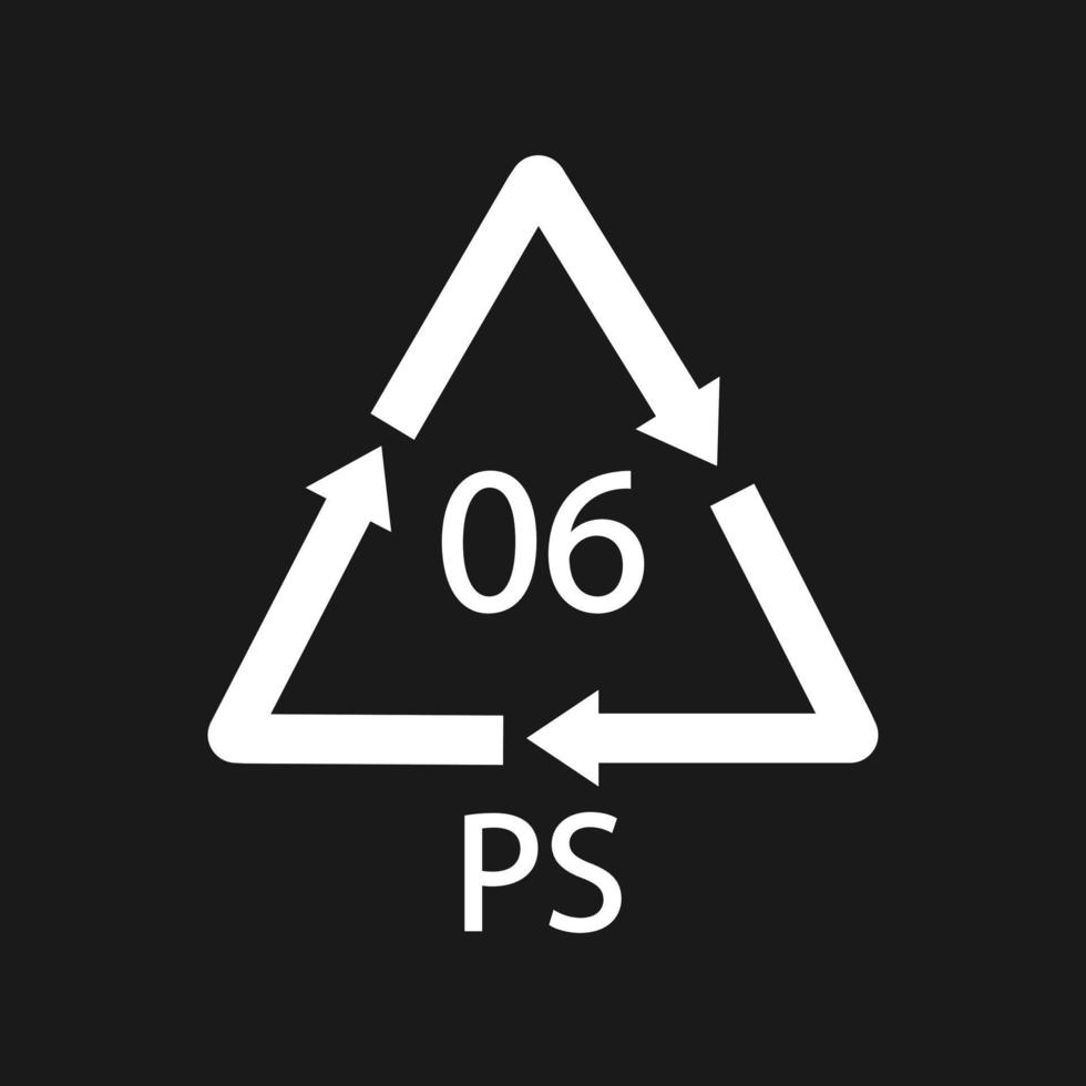 ps 06 Recycling-Code schwarzes Symbol. Kunststoff-Recycling-Vektor-Polystyrol-Zeichen. vektor