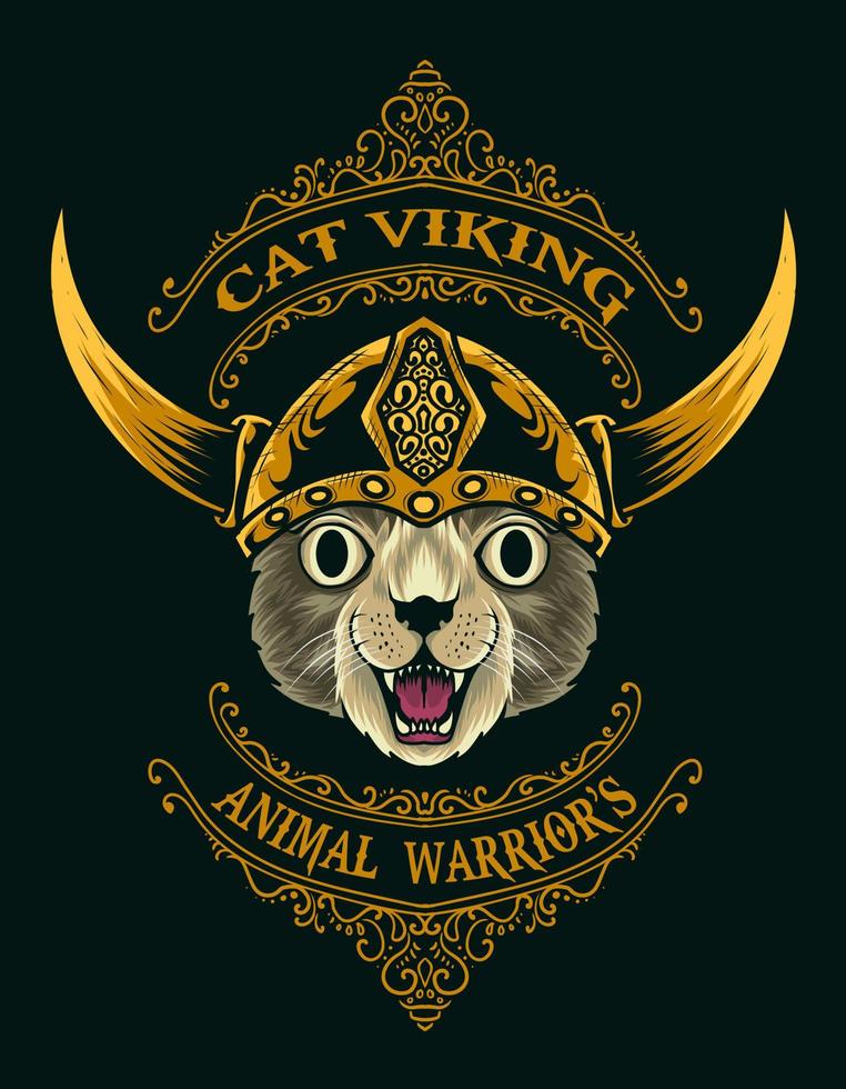 illustration vektor viking katthuvud med mönster prydnad