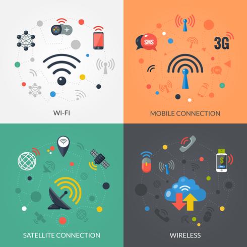 Trådlös teknik 4 Flat ikoner Square vektor
