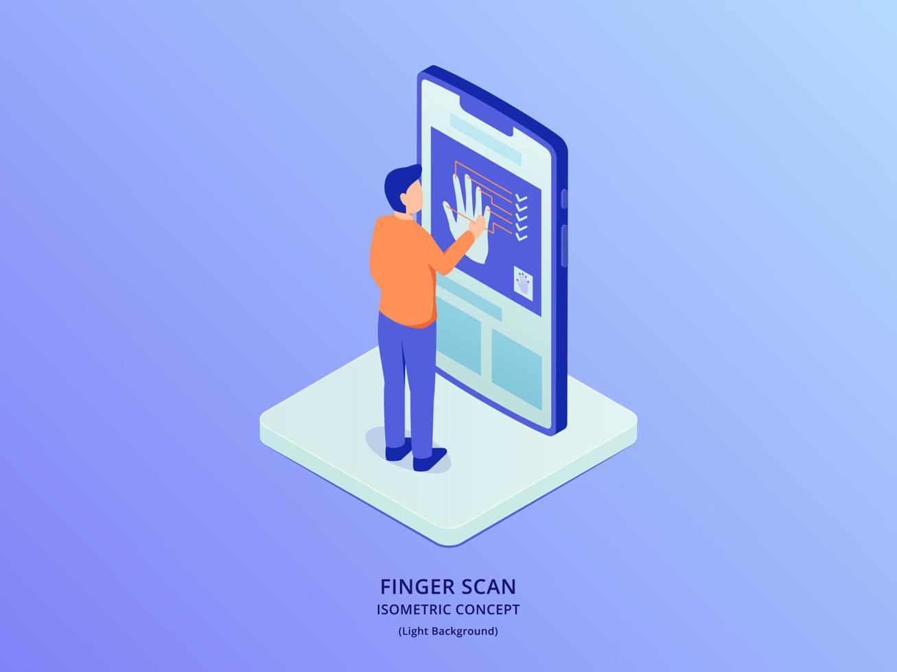 fingeravtryck biometrisk skanner med människor som står framför smartphone med isometrisk stil vektor