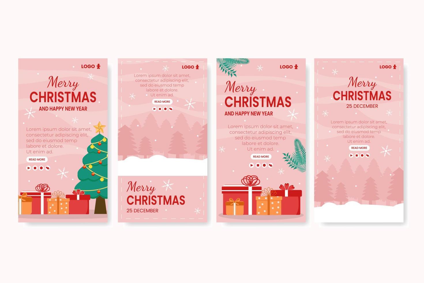 Frohe Weihnachten-Tage-Geschichten-Vorlage mit flachem Design, bearbeitbar mit quadratischem Hintergrund, geeignet für soziale Medien, Karten, Grüße und Web-Internet-Anzeigen vektor