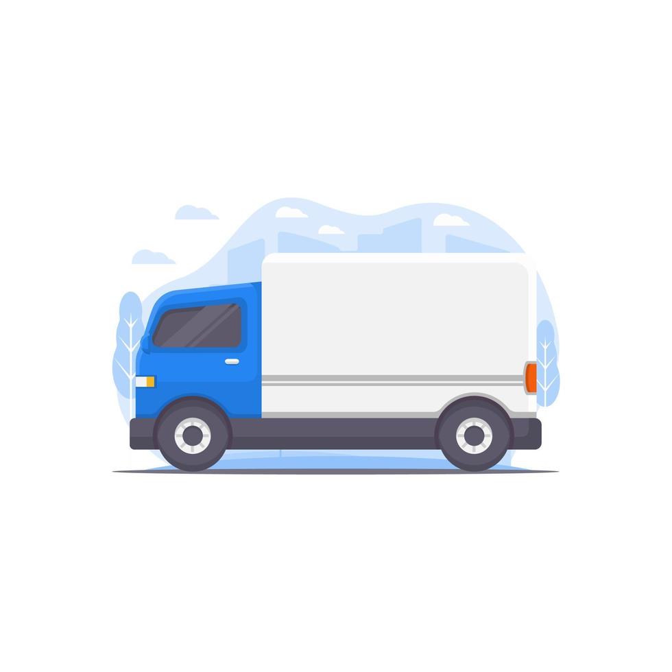 Vektorillustrations-Lieferwagen verziert mit szenischen Illustrationselementen zum Thema Lieferwagen-Illustration in der Logistik vektor