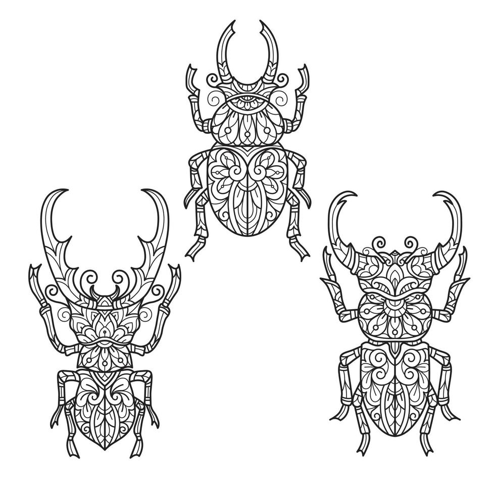 Käfermuster handgezeichnet für Malbuch für Erwachsene vektor
