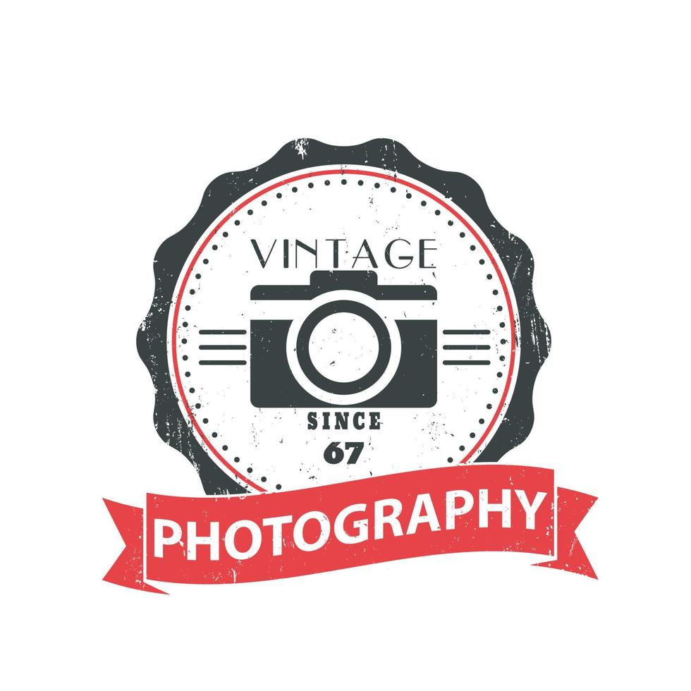 Fotografie, Kamera, vom Fotografen getragenes Vintage-Logo, Emblem, Vektorillustration vektor