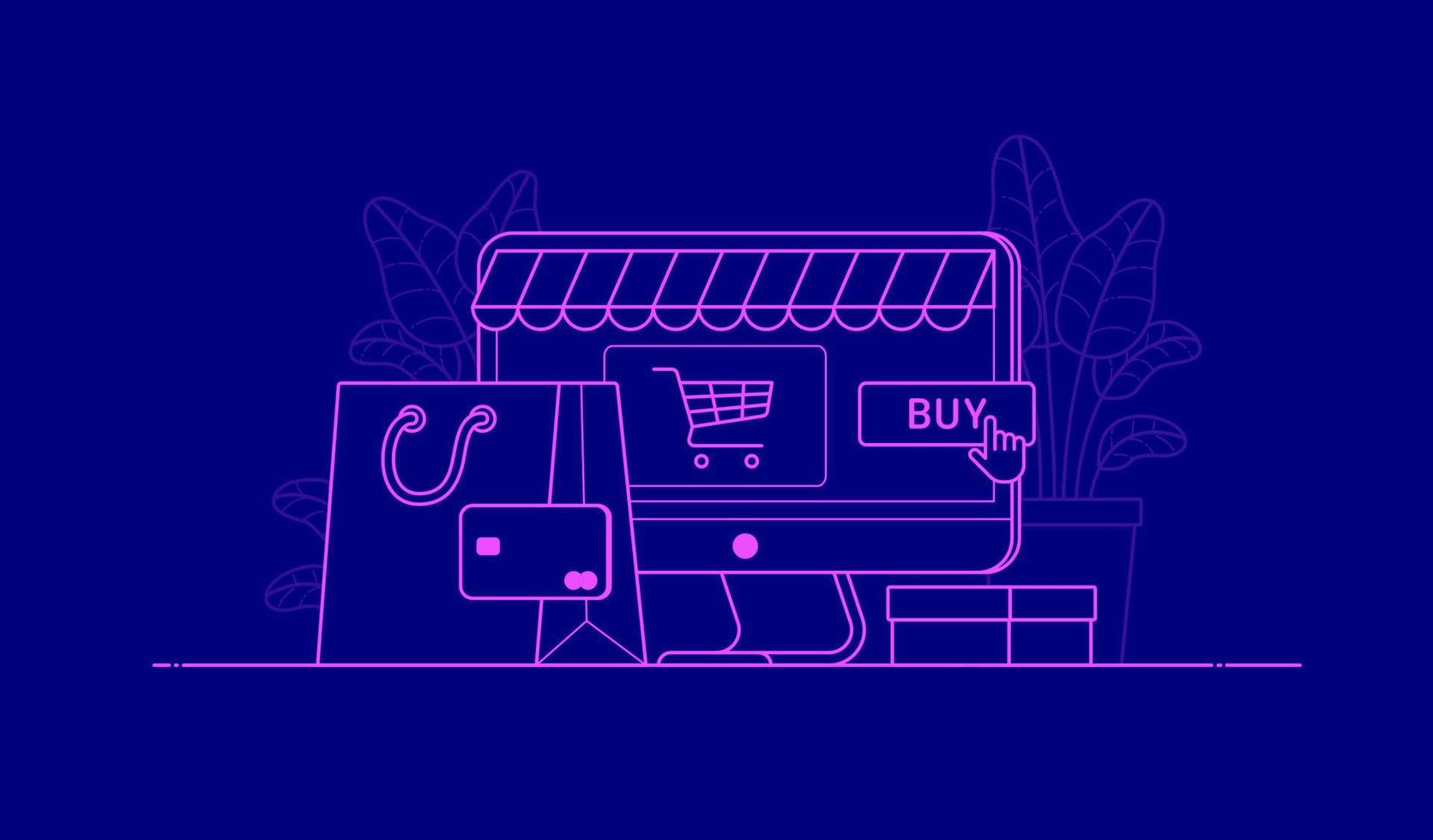 isolerad illustration för cyber måndag försäljning. rosa platta linjer på blå bakgrund. vektor mall i kontur grafisk skiss stil för rabatt banner, online shopping, webbplats, mobilapp, butik, butik, annons