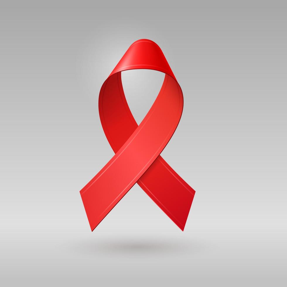 realistisches rotes 3D-Band mit Schatten. Symbol für den Monat des weltweiten Aids-Hiv-Bewusstseins im Dezember. Vektorgrafik für Social Media, medizinische Website, Symbol, Logo, Banner, Poster. vektor