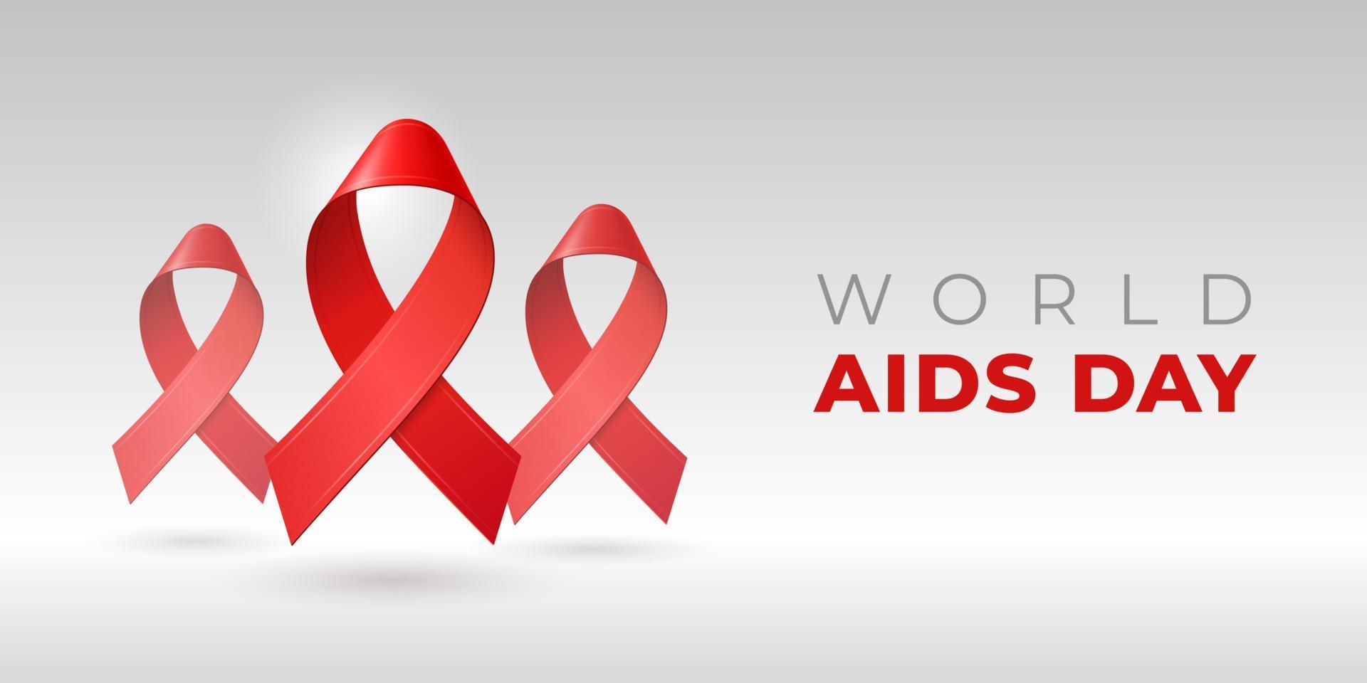 realistiska röda 3d-band med skugga och kopieringsutrymme för World Aids Day i december. symbol för hiv-medvetenhet. vektor mall för medicinsk webbplats, sociala medier, banner, affisch, inbjudan, flygblad.