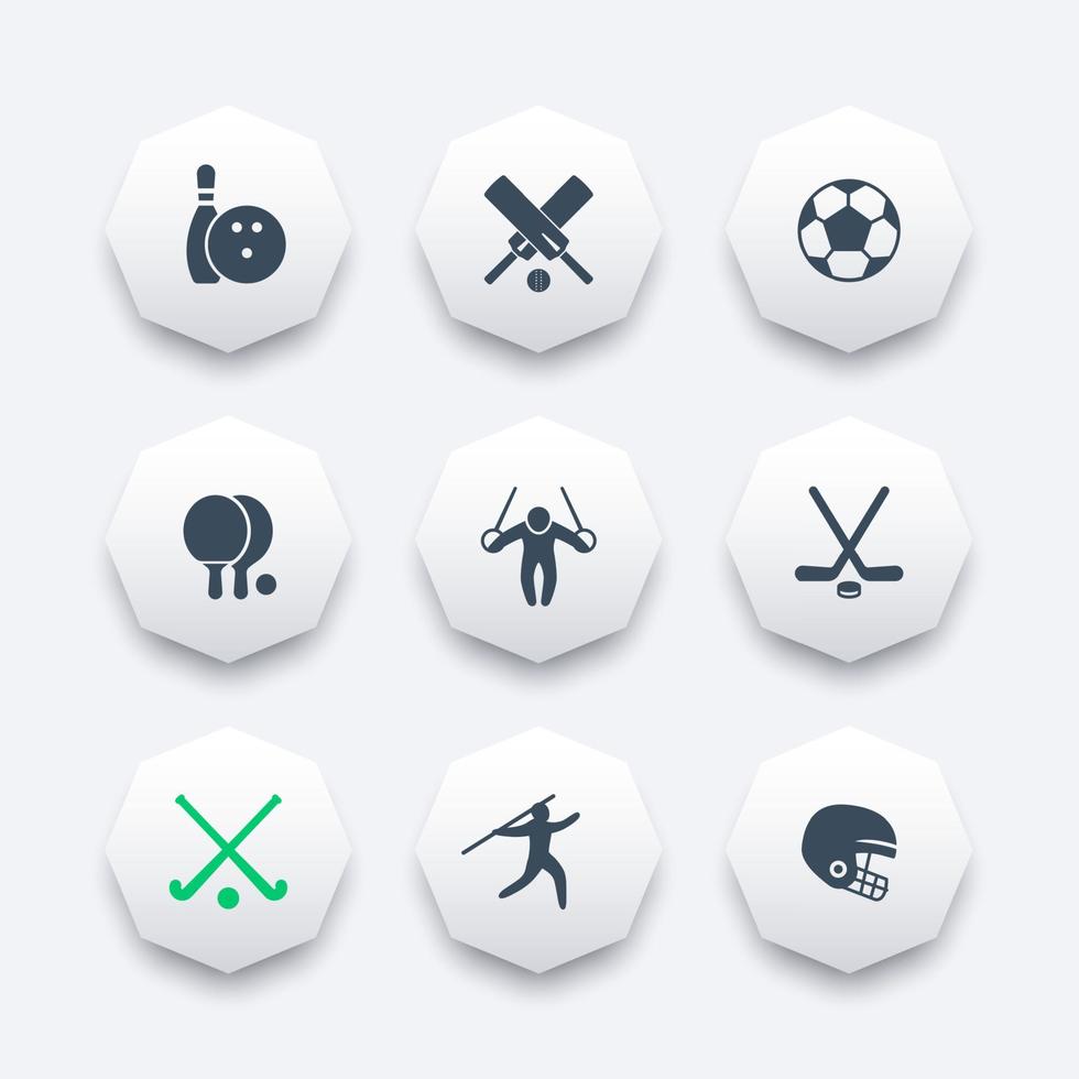 Sport, Spiele, achteckige Symbole für Wettbewerbe, Vektorillustrationen vektor