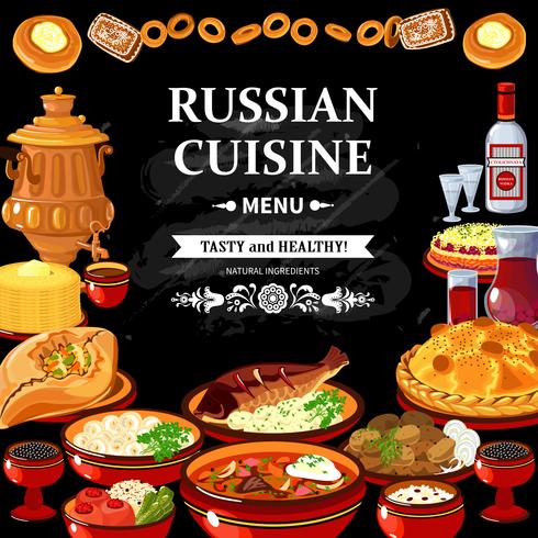 Ryska Cuisine Meny Black Board Poster vektor