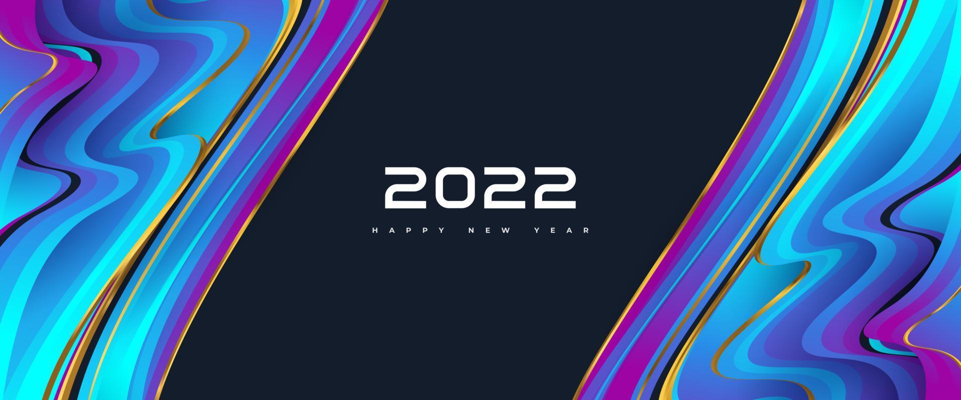 gott nytt år 2022 banner eller affisch med färgglad flytande bakgrundsdesign. nyårsfirande designmall för flygblad, affisch, broschyr, kort, banderoll eller vykort vektor