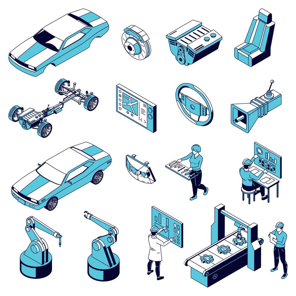 Symbole für die Produktion von Autoteilen vektor