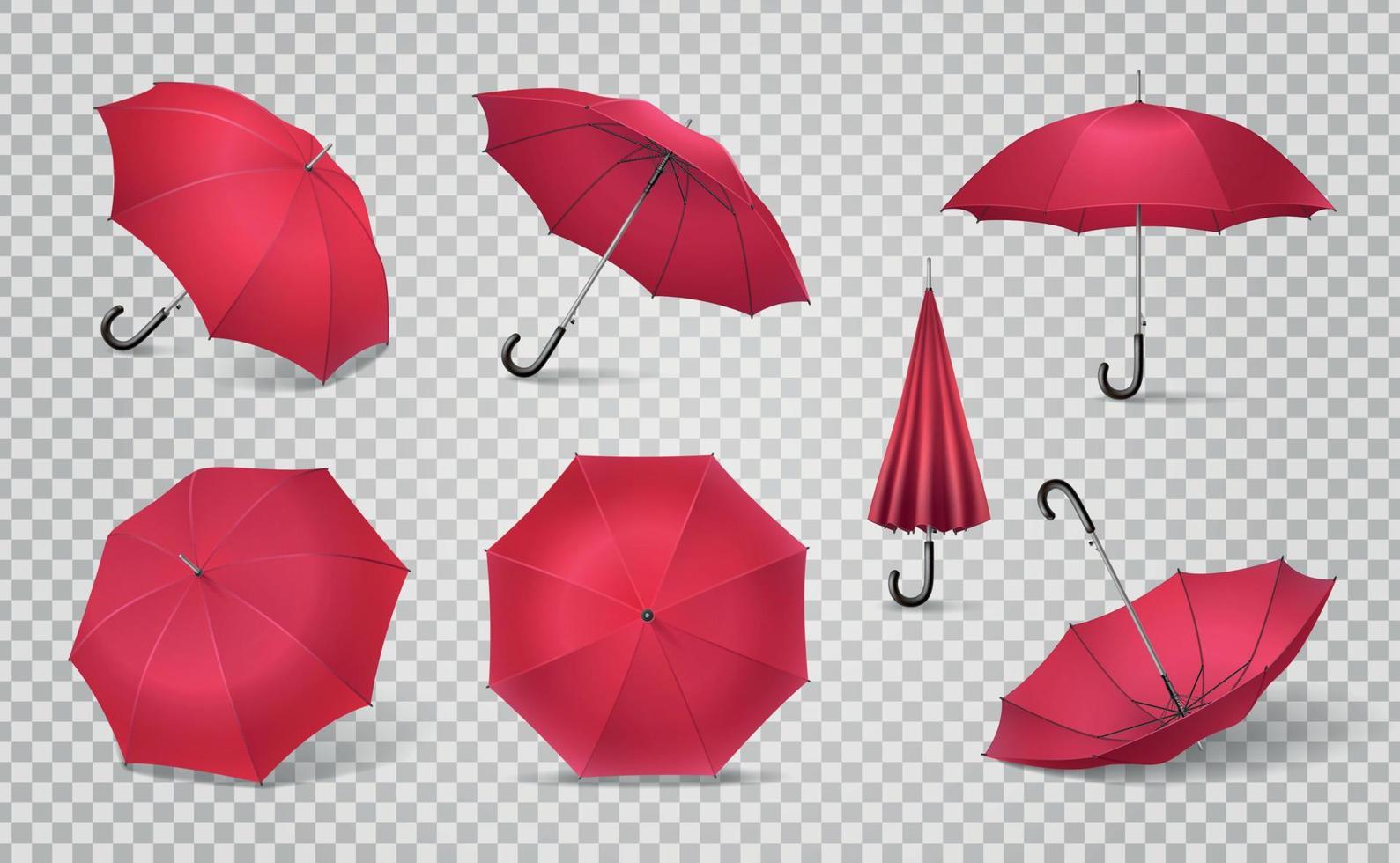 roter realistischer Regenschirm-Icon-Set vektor