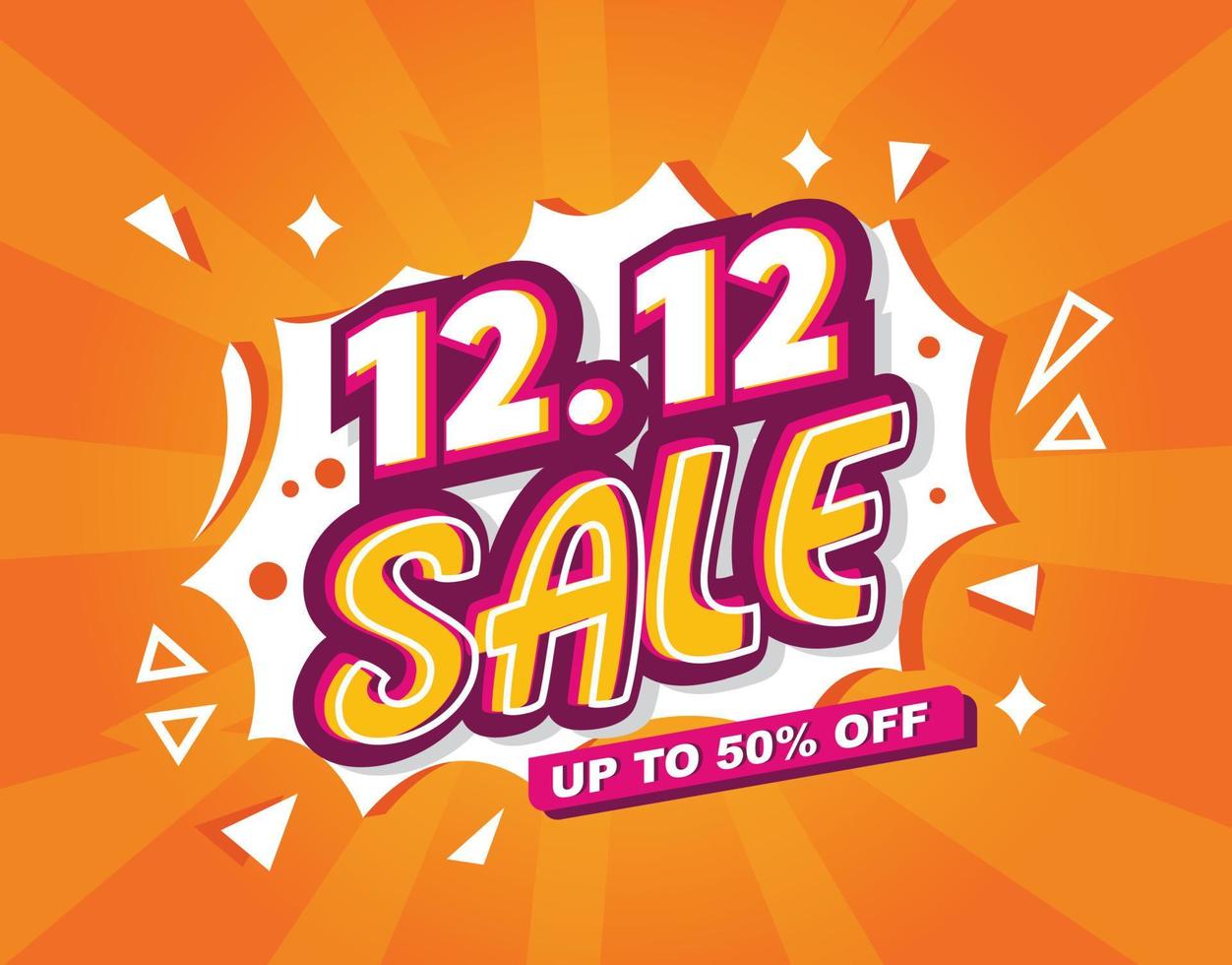 bunter 1212-Jahresend-Shopping-Tagesverkauf auf orangem Hintergrund. Rabatt Promotion Layout Banner Vorlage Design Vektor Illustration