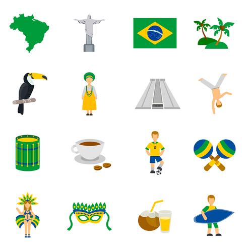 Brasilianska kultur symboler Flat ikoner Set vektor