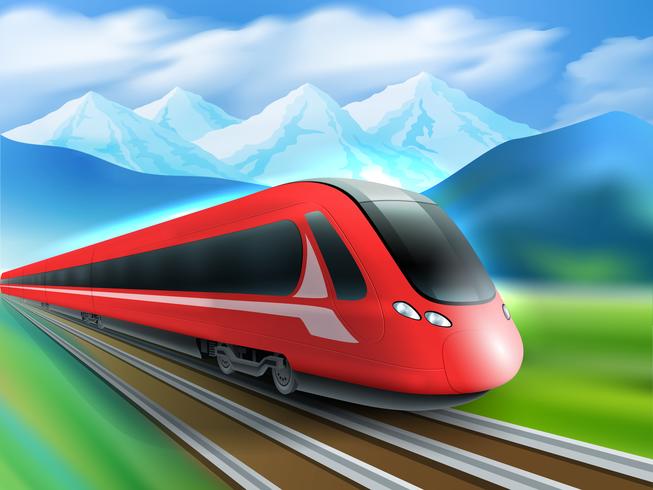 Speed Train Mountains Bakgrund Realistisk affisch vektor