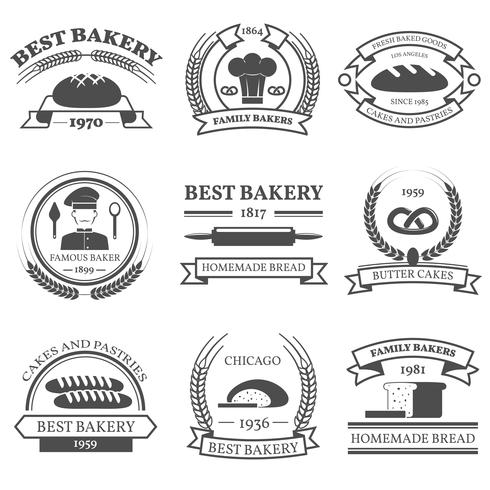 Bäckerei Schwarz Weiß Embleme Set vektor