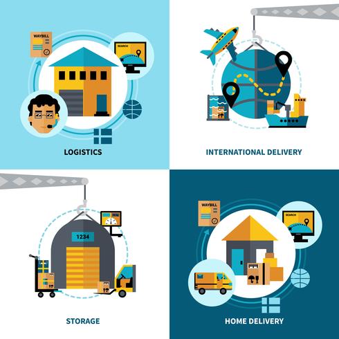 Logistik 2x2 Design Concept Set vektor