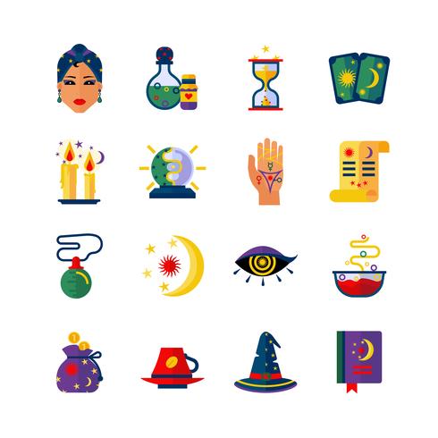 Fortune Teller Attributes Flat Icons Set vektor