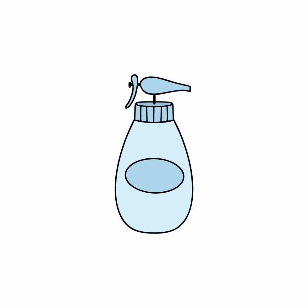 Shampoo in einer Flasche mit einer Sprühflasche. Reinigungsmittel für die Reinigung des Hauses. Flüssigseife. Vektor-Illustration im Cartoon-Stil. vektor