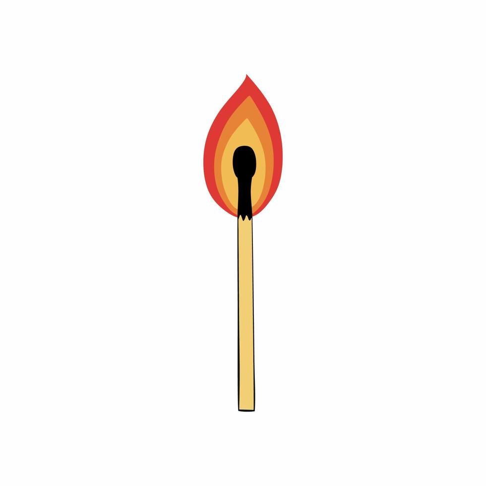 ein brennendes Streichholz auf einem weißen Hintergrund. Vektor-Illustration zum Thema Feuer. vektor