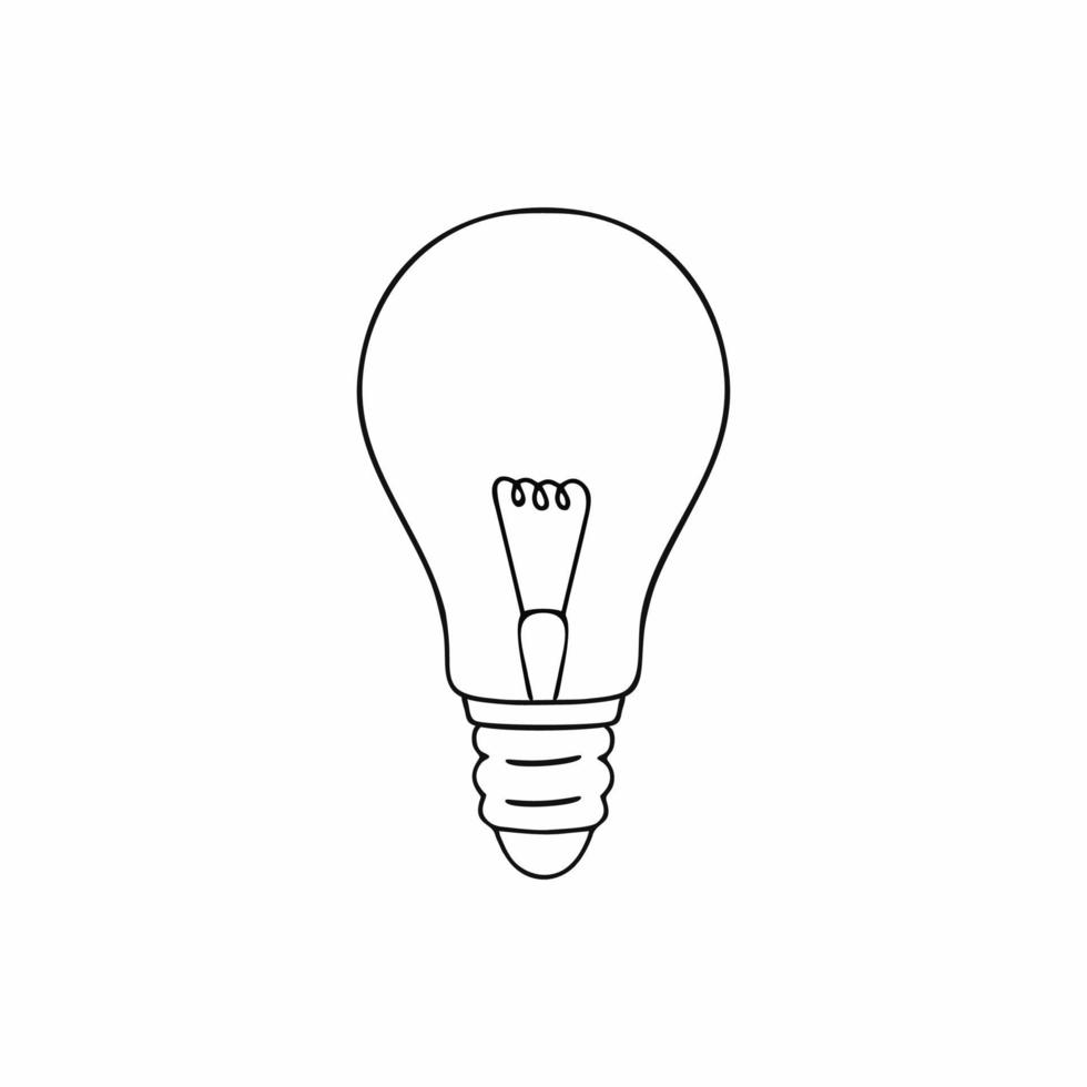 Glühlampe gezeichnet mit einer schwarzen Konturlinie im Stil einer Handzeichnung. Vektor-Doodle-Illustration zum Thema Strom. vektor